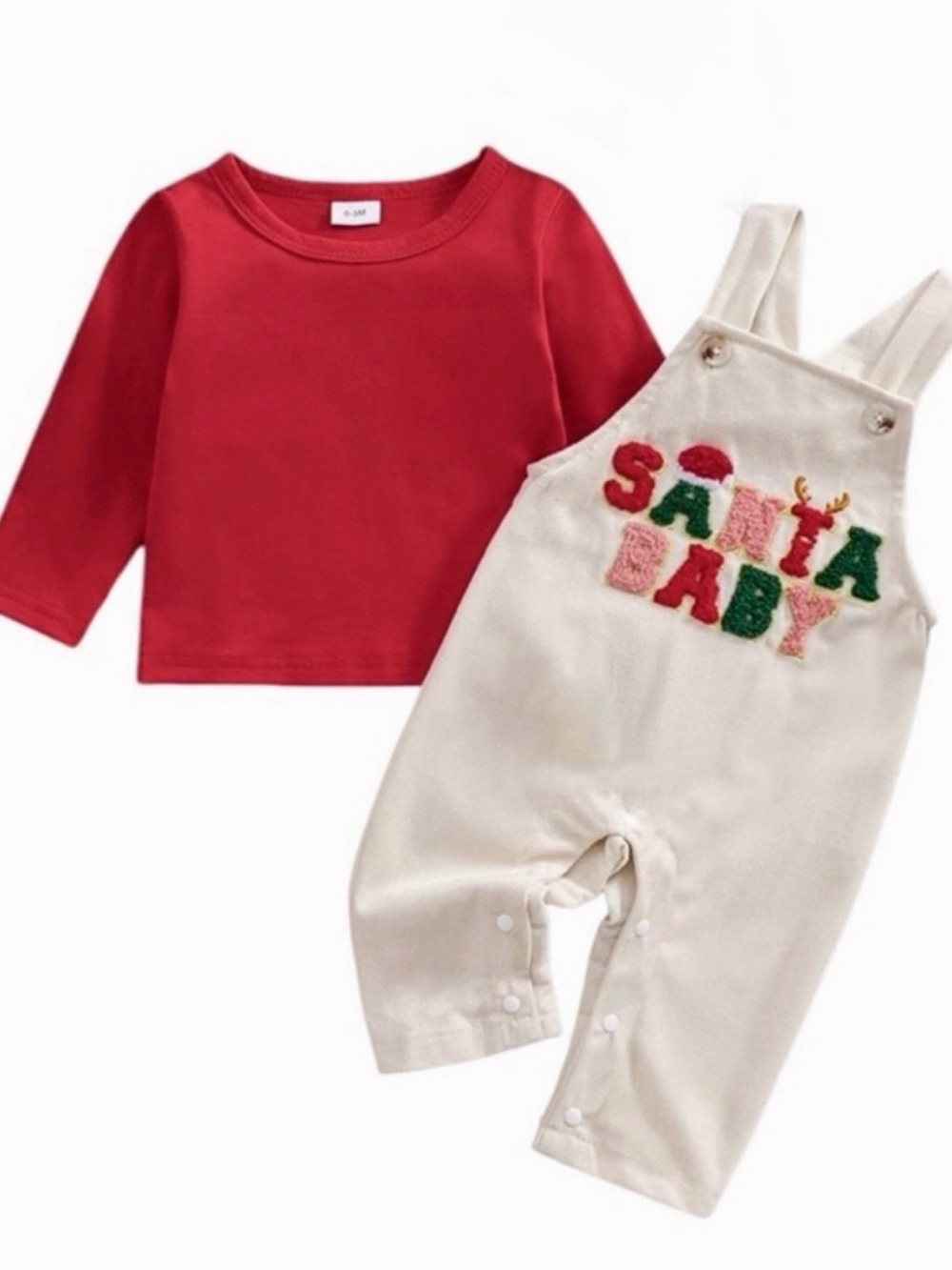 NWOT Holiday 'Santa Baby' Overalls & Red Top Set